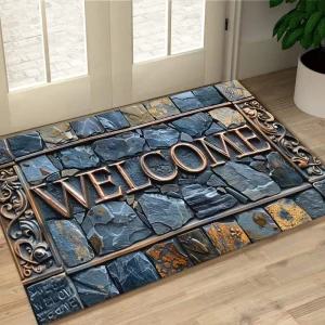 Welcome 3D Stone Pattern Rug