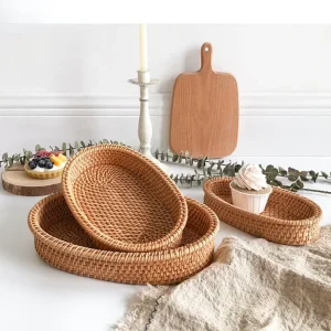 Handwoven Round Rattan Wicker Basket